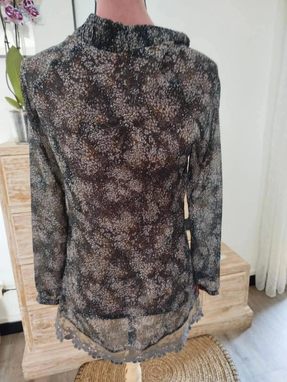 🖤 Black sheer blouse with abstract pattern Women's Size S / 36 – photo 5